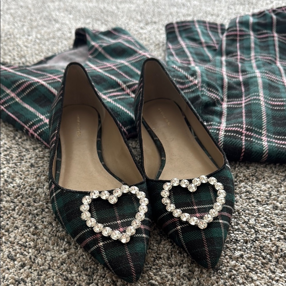 Ann Taylor crystal plaid pointy toe ballet flats.